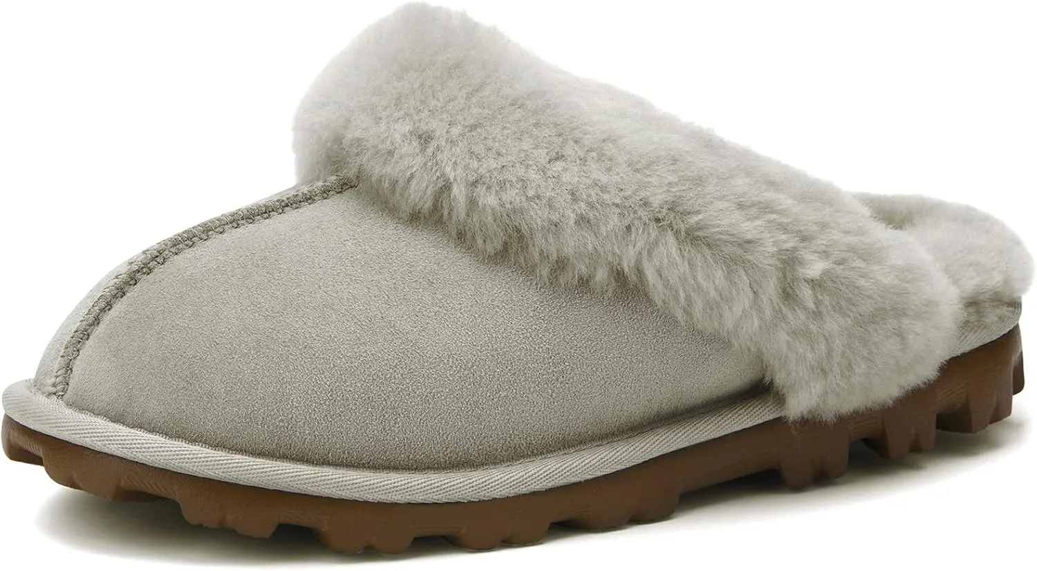 WaySoft Genuine Australian Sheepskin Women Slippers, 100% Shearling Hard Bottom Slippers for Women Indoor and Outdoor Warm Fuzzy Wool Slippers