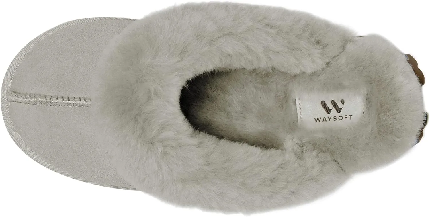 WaySoft Genuine Australian Sheepskin Women Slippers, 100% Shearling Hard Bottom Slippers for Women Indoor and Outdoor Warm Fuzzy Wool Slippers