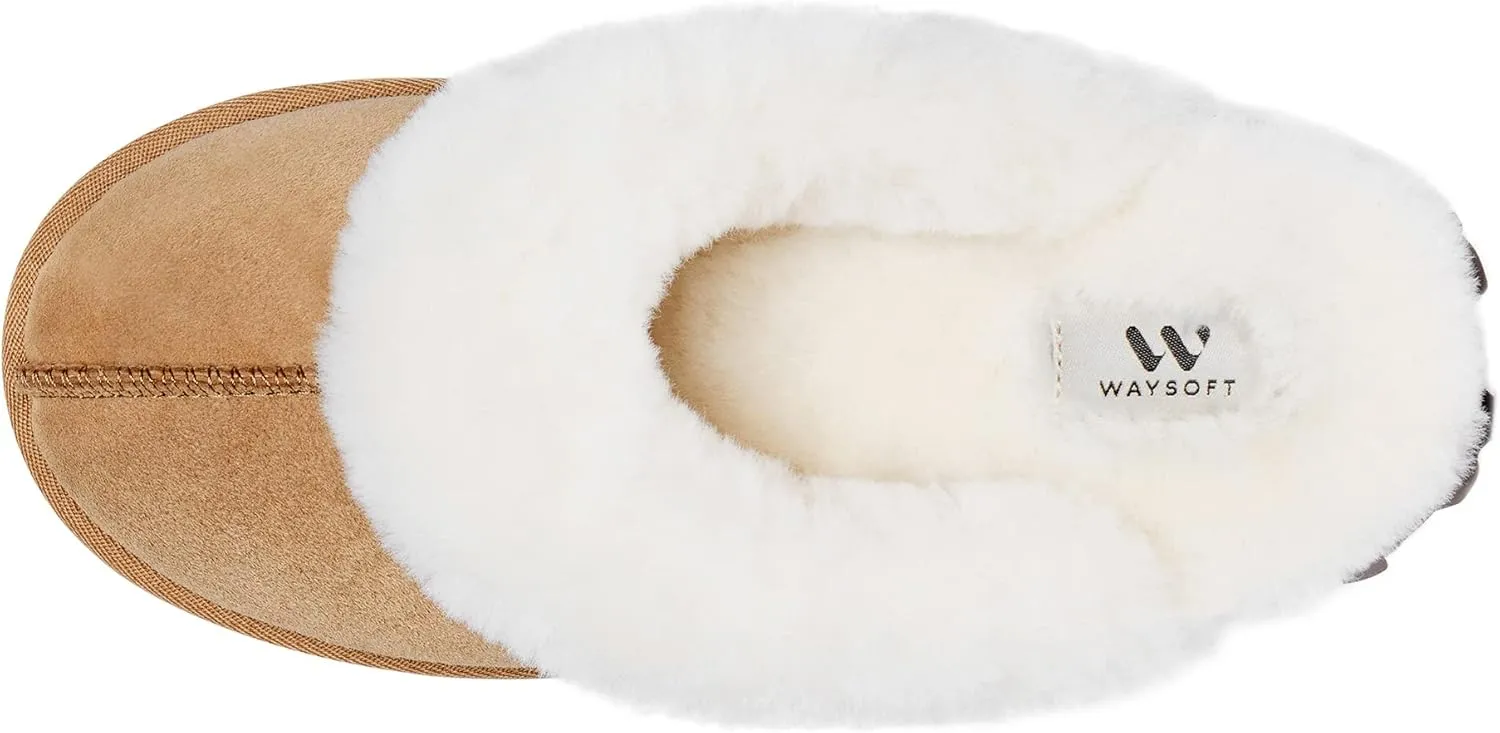 WaySoft Genuine Australian Sheepskin Women Slippers, 100% Shearling Hard Bottom Slippers for Women Indoor and Outdoor Warm Fuzzy Wool Slippers