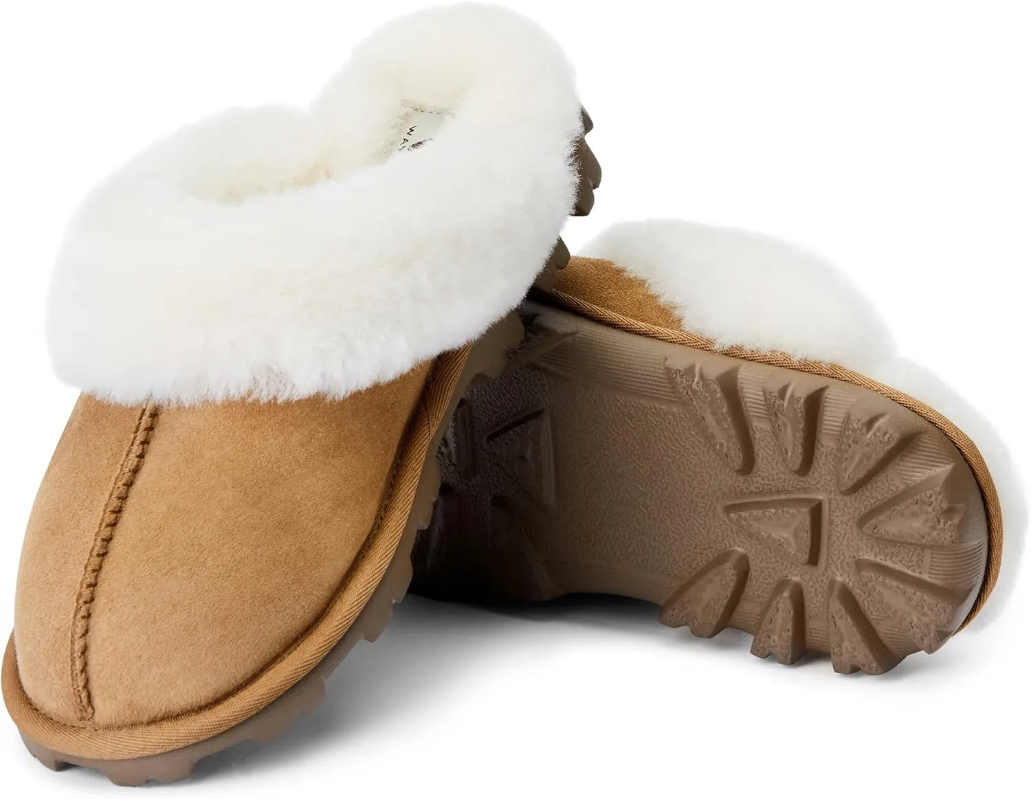 WaySoft Genuine Australian Sheepskin Women Slippers, 100% Shearling Hard Bottom Slippers for Women Indoor and Outdoor Warm Fuzzy Wool Slippers