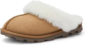 WaySoft Genuine Australian Sheepskin Women Slippers, 100% Shearling Hard Bottom Slippers for Women Indoor and Outdoor Warm Fuzzy Wool Slippers