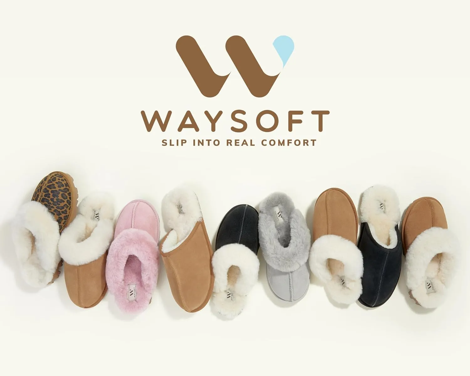 WaySoft Genuine Australian Sheepskin Women Slippers, 100% Shearling Hard Bottom Slippers for Women Indoor and Outdoor Warm Fuzzy Wool Slippers
