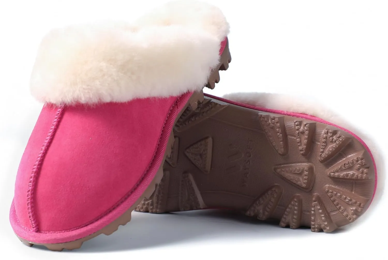 WaySoft Genuine Australian Sheepskin Women Slippers, 100% Shearling Hard Bottom Slippers for Women Indoor and Outdoor Warm Fuzzy Wool Slippers