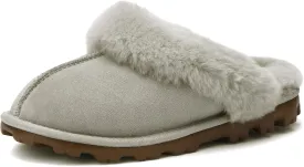 WaySoft Genuine Australian Sheepskin Women Slippers, 100% Shearling Hard Bottom Slippers for Women Indoor and Outdoor Warm Fuzzy Wool Slippers