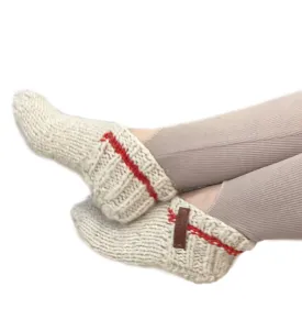 Wool Hand-Knitted Slippers | Eco-Friendly Organic Slippers | Warm White Room Slippers for Everyday Comfort | Handmade and Cozy (Womens 12-12.5)