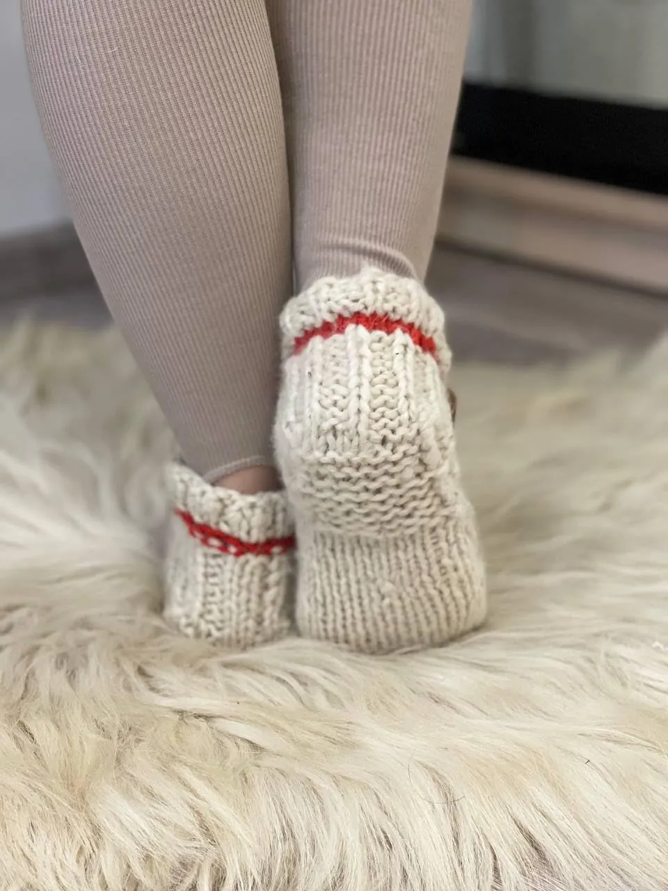 Wool Hand-Knitted Slippers | Eco-Friendly Organic Slippers | Warm White Room Slippers for Everyday Comfort | Handmade and Cozy (Womens 12-12.5)