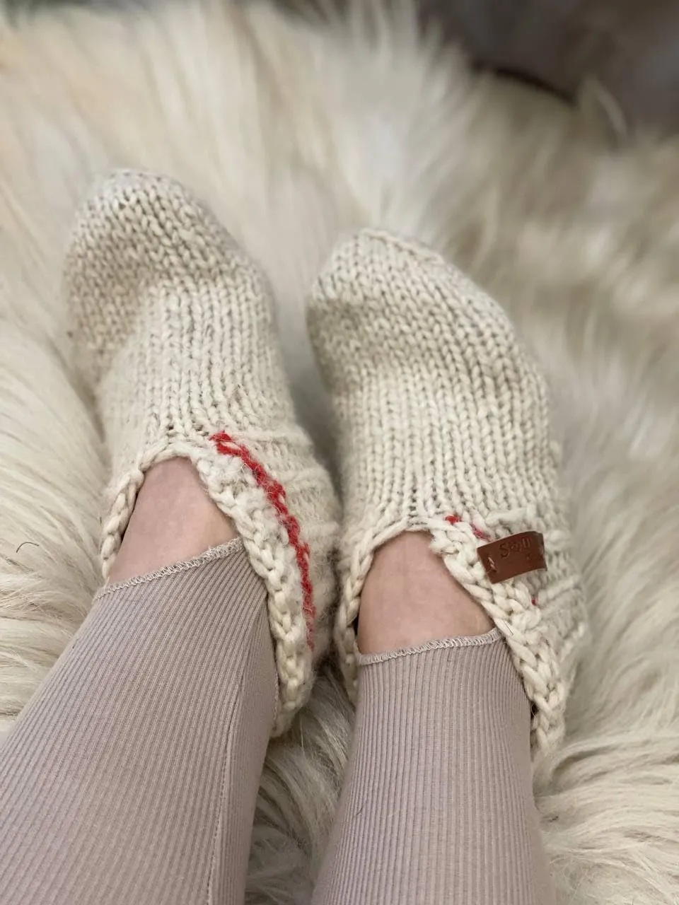 Wool Hand-Knitted Slippers | Eco-Friendly Organic Slippers | Warm White Room Slippers for Everyday Comfort | Handmade and Cozy (Womens 12-12.5)