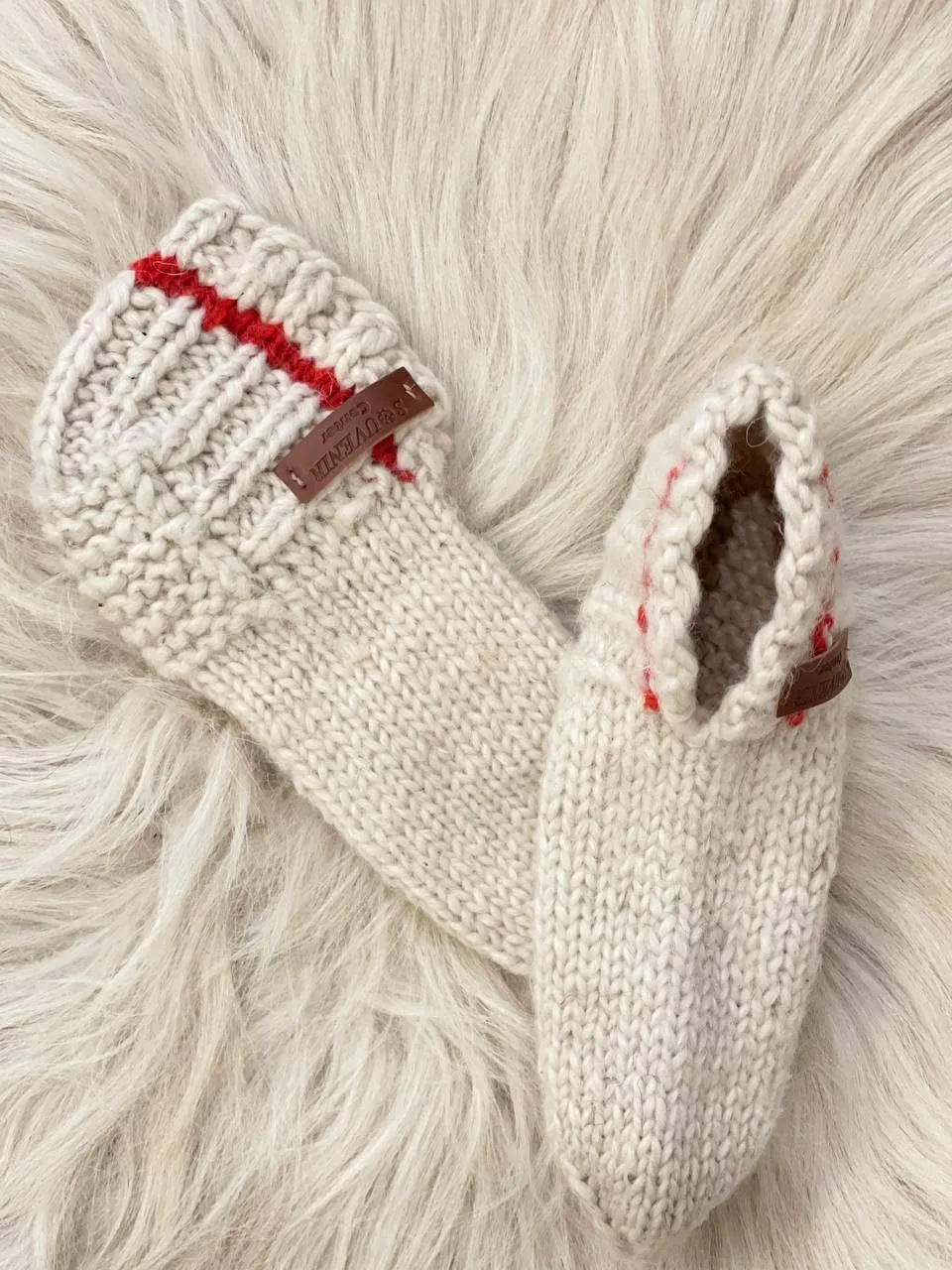 Wool Hand-Knitted Slippers | Eco-Friendly Organic Slippers | Warm White Room Slippers for Everyday Comfort | Handmade and Cozy (Womens 12-12.5)